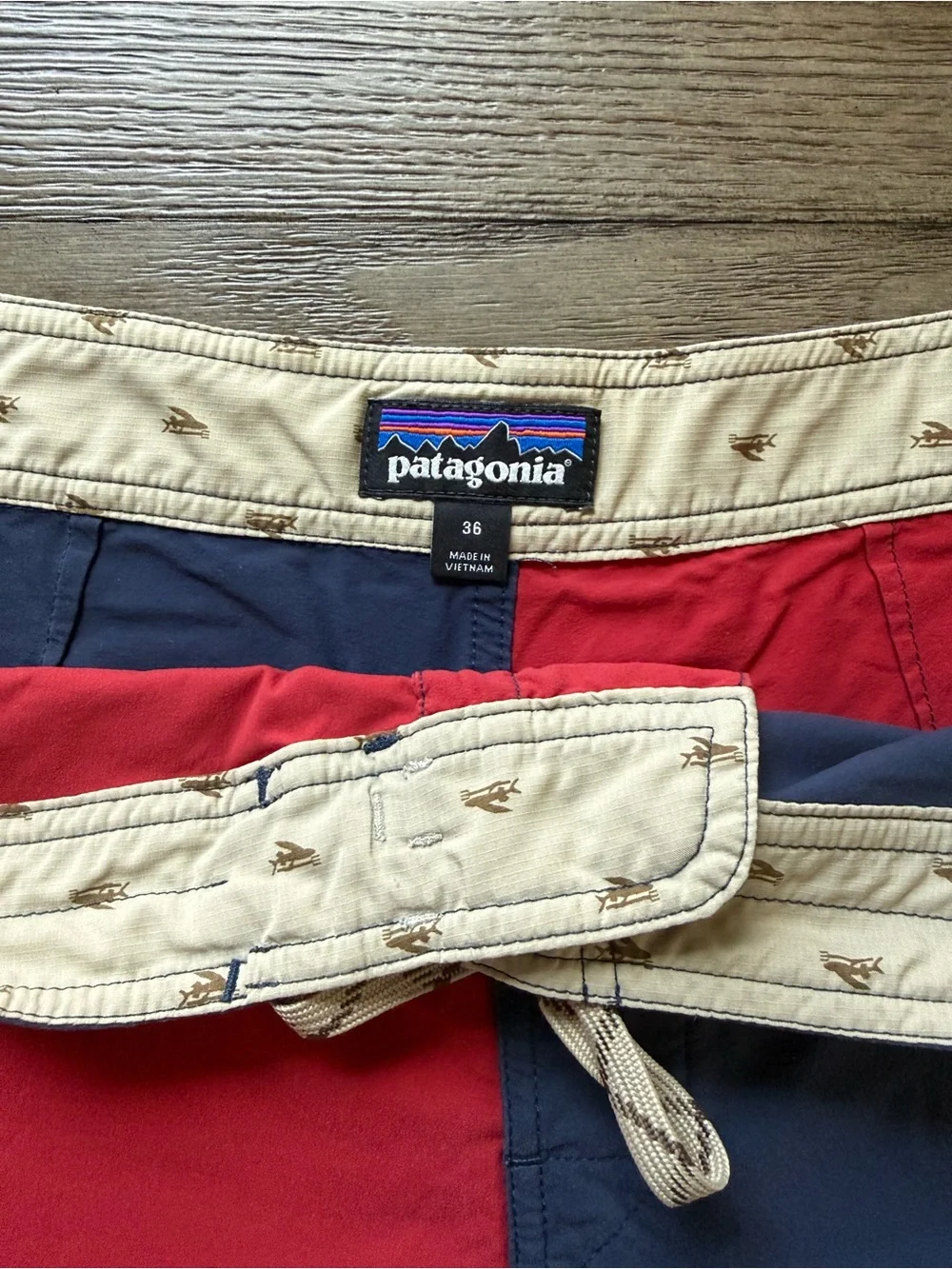 Patagonia Men’s Red & Navy Two-Tone Swim Boardshorts with Zip Pocket